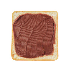 Tasty toast with chocolate paste isolated on white, top view