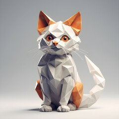 Origami Cat with big eyes, super cute, black and gold colors, white background, fantasy, hyper realistic