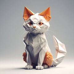 Origami Cat with big eyes, super cute, black and gold colors, white background, fantasy, hyper realistic