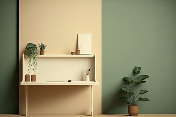 plant sitting on a shelf against a plain background. Generative AI
