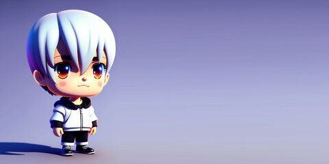 3D cute Anime Chibi Style boy character isolated on clean banner. Children's Day. Avatar. Generative AI