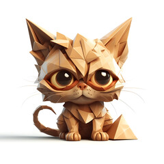 Origami Cat with big eyes, super cute, black and gold colors, white background, fantasy, hyper realistic