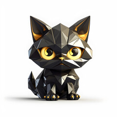 Origami Cat with big eyes, super cute, black and gold colors, white background, fantasy, hyper realistic