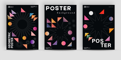 Abstract art geometric posters design layout with editable text and graphics. Contemporary geometric composition artwork. Bold form graphic design, suitable for web art, invitation cards, posters.