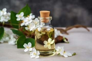 Fototapeta na wymiar Essential jasmine oil. Created with generative AI tools