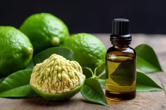 Citrus bergamia and Bergamot essential oil. Created with generative AI tools