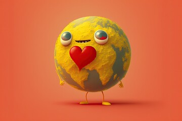 Fototapeta premium cute yellow and red ball with expressive eyes and a heart. Generative AI