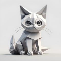 Origami Cat with big eyes, super cute, black and gold colors, white background, fantasy, hyper realistic