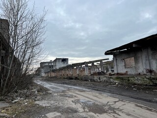 Vinnytsia Ukraine Chemist plant ruins and ruins of plant over time it looks more and more like shell hit and destroyed everything around there are no people no life only grass sprouts on bricks