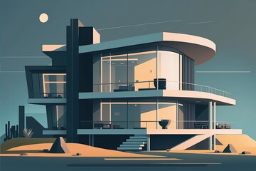 cozy beach house with a stunning ocean view. Generative AI