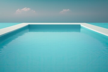 n empty swimming pool with a beautiful blue sky in the background. Generative AI