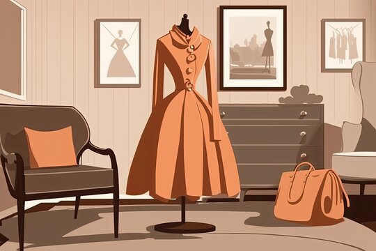 fashion mannequin wearing a stylish dress in a minimalist room. Generative AI