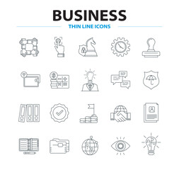 Business thin line vector icon set, finance icons, strategy and planning elements symbols, editable stroke. Partnership, solution, brainstorm, people, collaboration vector icon.