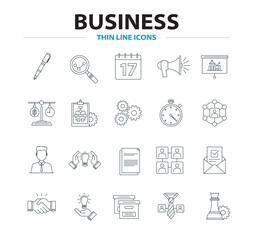 Fototapeta na wymiar Business thin line vector icon set, finance icons, strategy and planning elements symbols, editable stroke. Partnership, solution, brainstorm, people, collaboration vector icon.