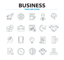 Business thin line vector icon set, finance icons, strategy and planning elements symbols, editable stroke. Partnership, solution, brainstorm, people, collaboration vector icon.