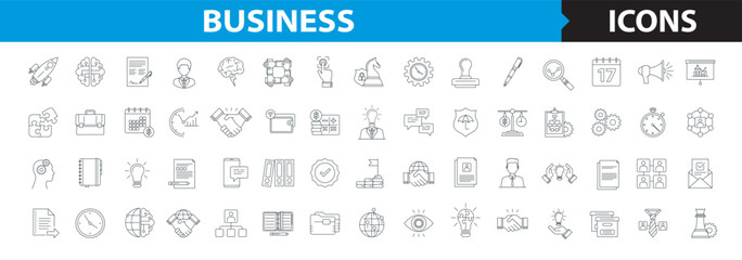 Business thin line vector icon set, finance icons, strategy and planning elements symbols, editable stroke. Partnership, solution, brainstorm, people, collaboration vector icon.