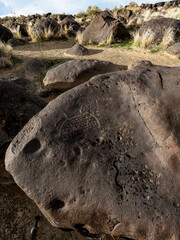 Close up of an Indian carved Petroglyph on a bolder