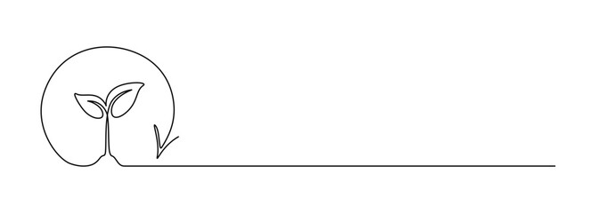 Growing plant leaves with loop arrow in one continuous line drawing. Creative concept of renewable green energy and environmental friendly sources. Editable stroke. Doodle vector illustration