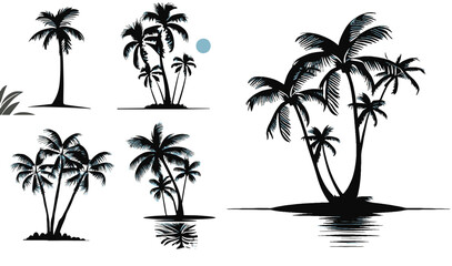 Coconut Palm Tree Set Vector – Tropical Nature Elements for Beach, Summer, and Travel Illustration Design