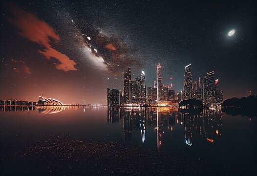 Singapore cityscape night sky. Generative AI