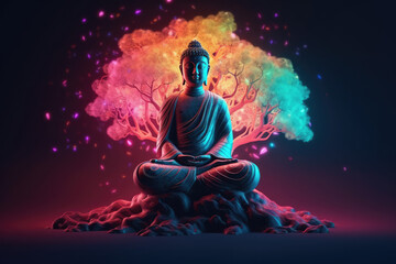 Fototapeta na wymiar Buddha's enlightenment under the Bodhi tree, generative AI