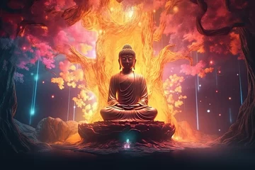 Deurstickers  Buddha's enlightenment under the Bodhi tree, generative AI © Kien
