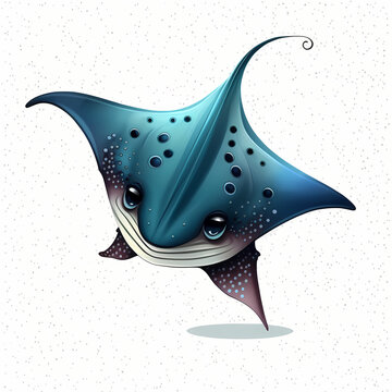 cute blue manta ray cartoon clip art preview