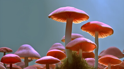 Enchanting Forest: Capturing the Beauty of Pink Mushrooms and Moss in Macro (Generative Ai)