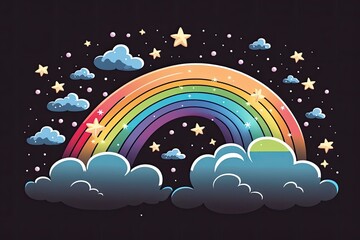 Obraz na płótnie Canvas rainbow in the sky with stars and clouds. Generative AI