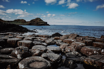 rocks and sea at the Giants Causeway in Northern Ireland 