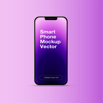 Purple Lavender Edible Vector Phone Illustration Isolated On A Gradient Background. New Iphone 14 Mockup. Realistic Vector Mobile Device. 