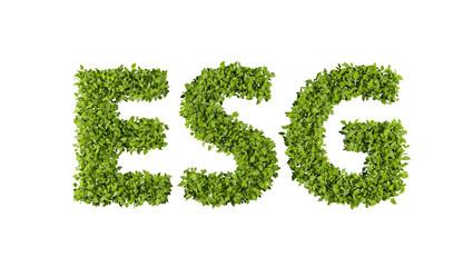 abstract 3D leaves forming ESG text symbol on transparent background, creative eco environment investment fund, future green energy innovation business trend - 591699139