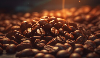 Freshly roasted coffee beans illustrations. Based on Generative Ai.