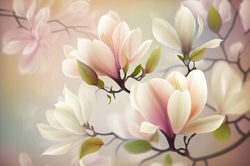 blooming branch with colorful flowers painted on it. Generative AI