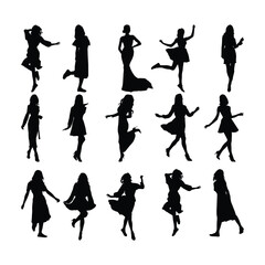 Women in dress silhouettes isolated on white background