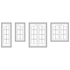 Classic windows set graphic black white isolated sketch illustration vector