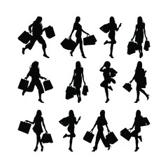 Obraz premium Silhouettes of Women Shopping with white background