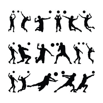 Set of volleyball player silhouette