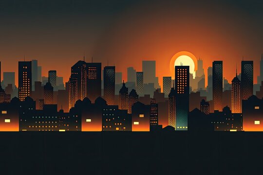 cityscape under a bright full moon. Generative AI