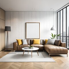 Mockup frame in a modern living room, Interior design, 3D Illustration, Generative AI