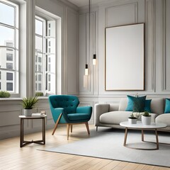 Mock frame in a home interior background, 3D Illustration, Generative AI