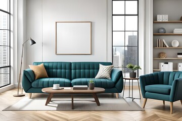 Mockup frame in a modern living room, Interior design, Generative AI
