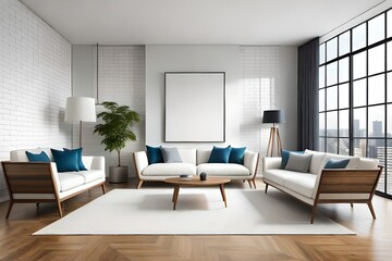 Naklejka na ściany i meble Modern home interior background, wall mock-up, 3d render, Generative AI