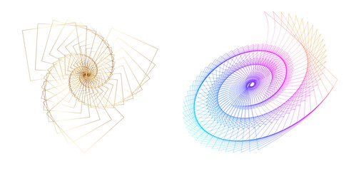 Set design element circle. Isolated bold vector colors  golden ring from. Abstract glow wavy stripes of many glittering swirl created using Blend Tool. Vector illustration EPS10 for your presentation