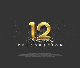 Luxurious design with shiny gold numerals, premium design for 12th anniversary celebrations. Premium vector background for greeting and celebration.