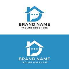 House chat app logo design, real estate talk dialog template