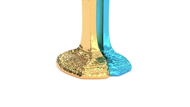 Yellow and blue viscosity metal flowing down 