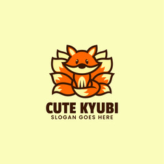 Vector Logo Illustration Cute Kyubi Mascot Cartoon Style.