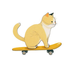 Obraz premium Illustration Cartoon of Cute Cat on Skateboard for Sticker PNG Illustration. AI Generative