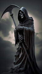 Fototapeta na wymiar The Grim Reaper, when death comes for us all. Generative Ai.